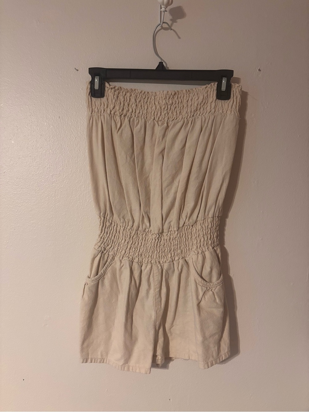 Smocked Waist Cream Women's Shorts Romper